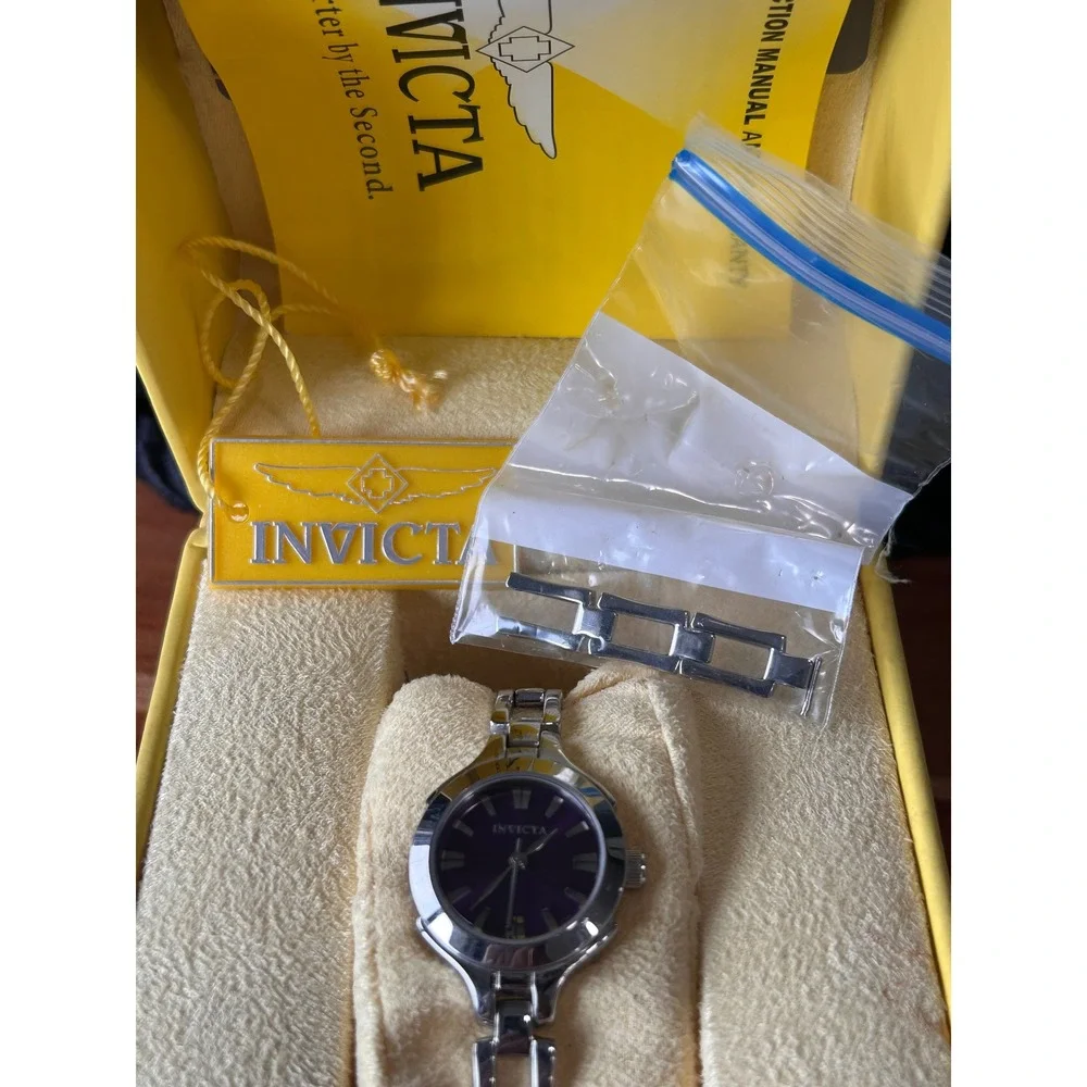 Invicta Angel Womens Watch Purple Sunray Dial Silver Stainless Steel Link